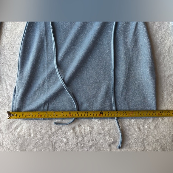 Princess Polly | 4 | Blue Silver Sparkle Long Sleeve Halter Neck Tie Mini Dress - Picture 7 of 13